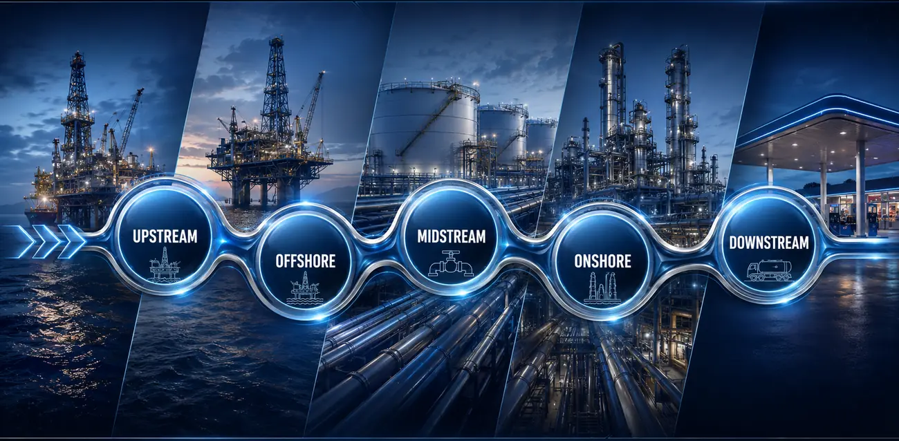 Capabilities across the asset chain: upstream, offshore, midstream, onshore and downstream