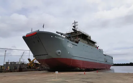 Vessel on a slipway at a marine yard
